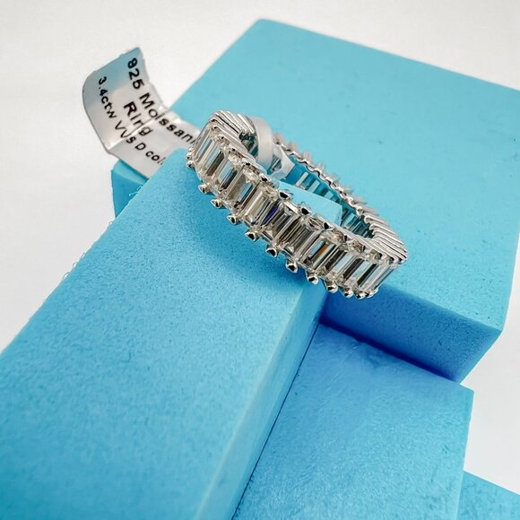 925 Sterling Sliver Moissanite Men Engagement/Wedding Band, 3.4ctw VVS Stones Hi - Picture 4 of 6